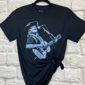 WILLIE NELSON TShirt Size Small Black Graphics Front Gildan Brand Tie Front
